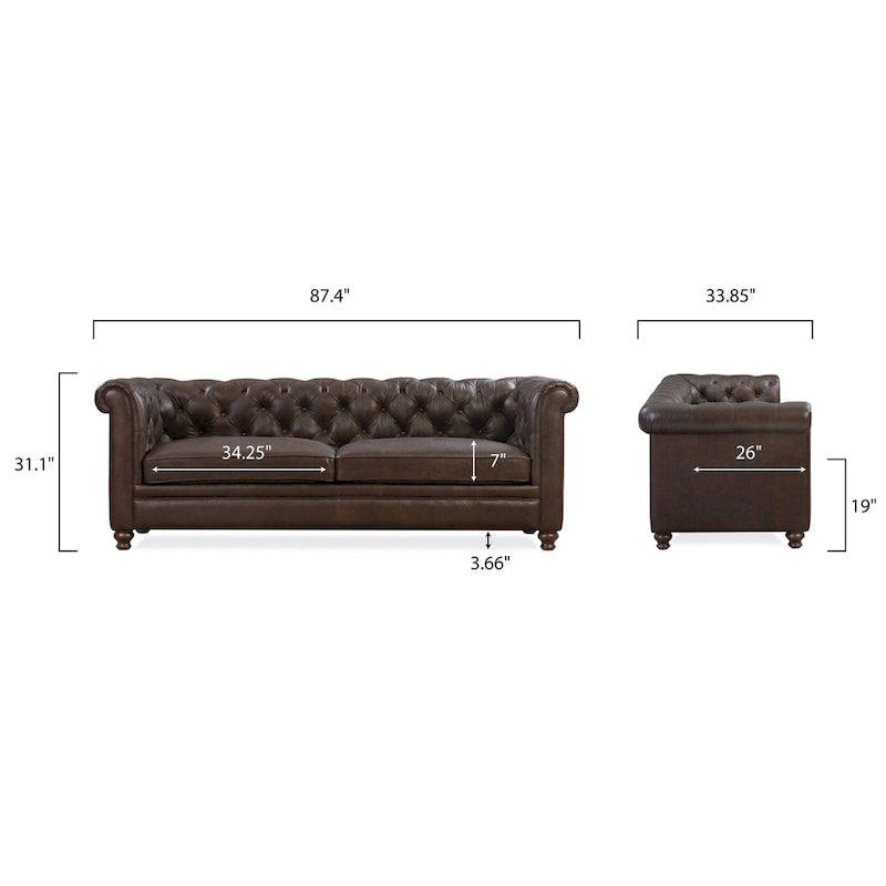 87" Chesterfield Sofa in Full-Grain Italian Leather – Diamond Tufted
