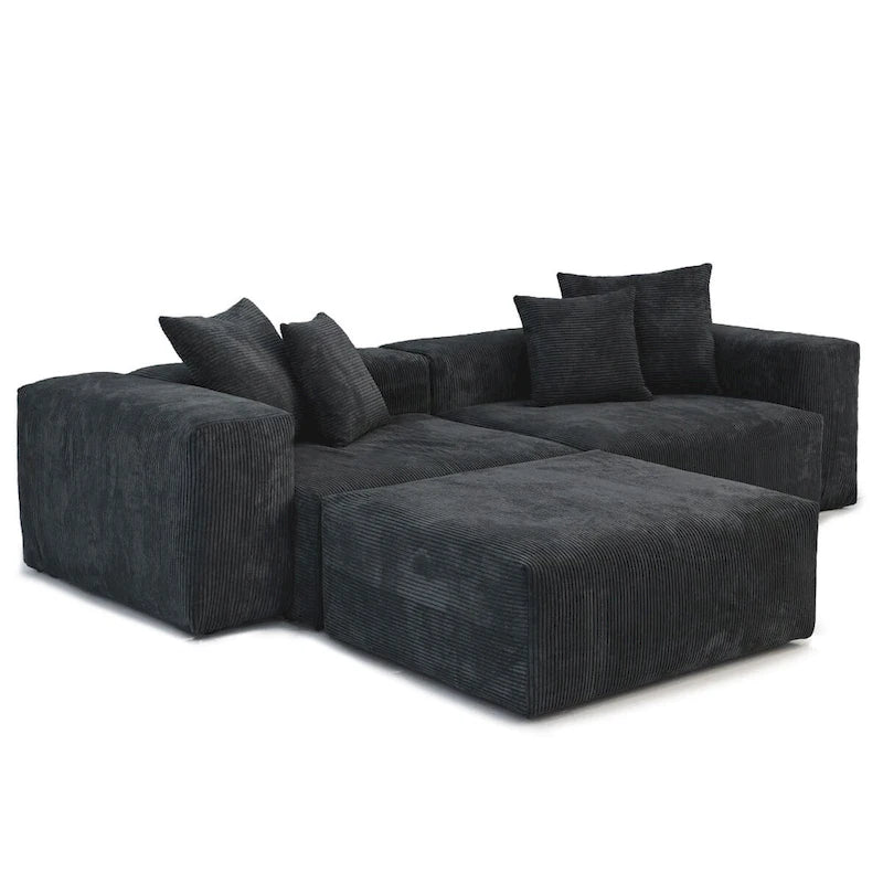 Comfy Corduroy Upholstered Deep Seat Sofa & Couch With Wood Legs and 4 Pillows