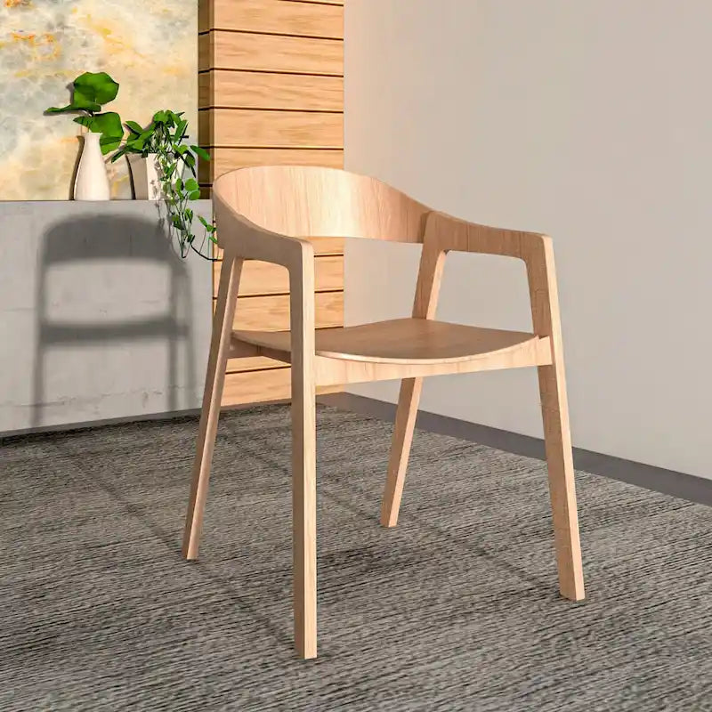 Modern Solid Oak Accent Dining Chair with Arms – Fully Assembled