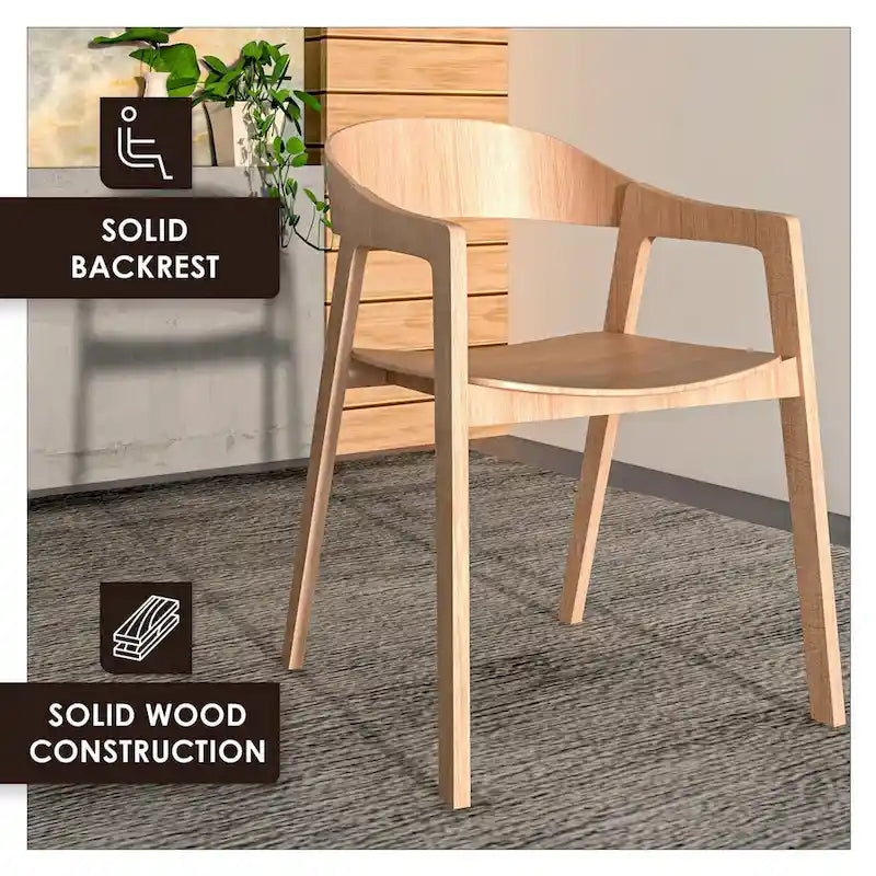 Modern Solid Oak Accent Dining Chair with Arms – Fully Assembled