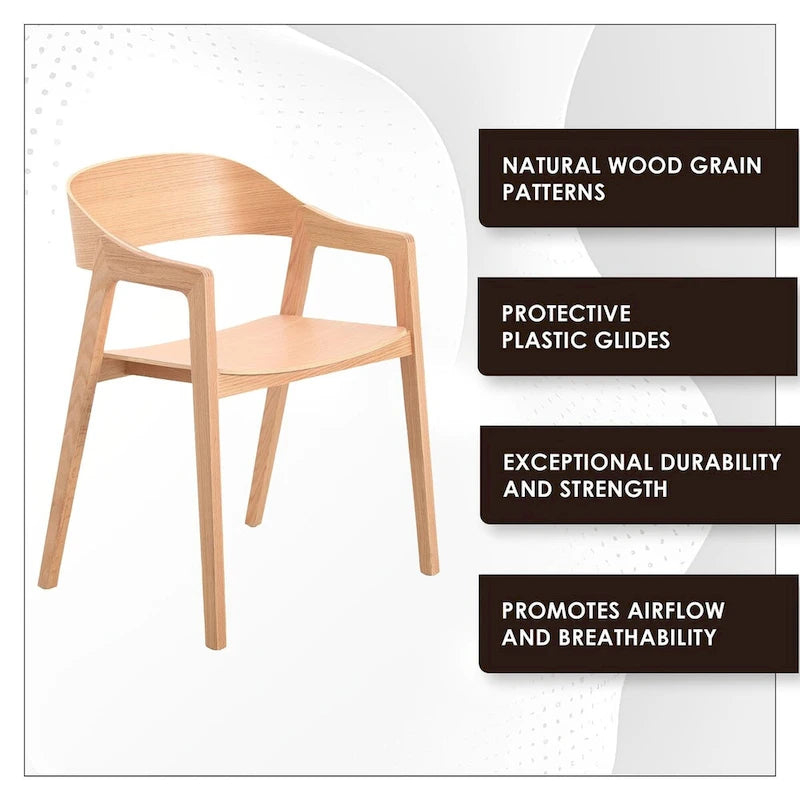 Modern Solid Oak Accent Dining Chair with Arms – Fully Assembled