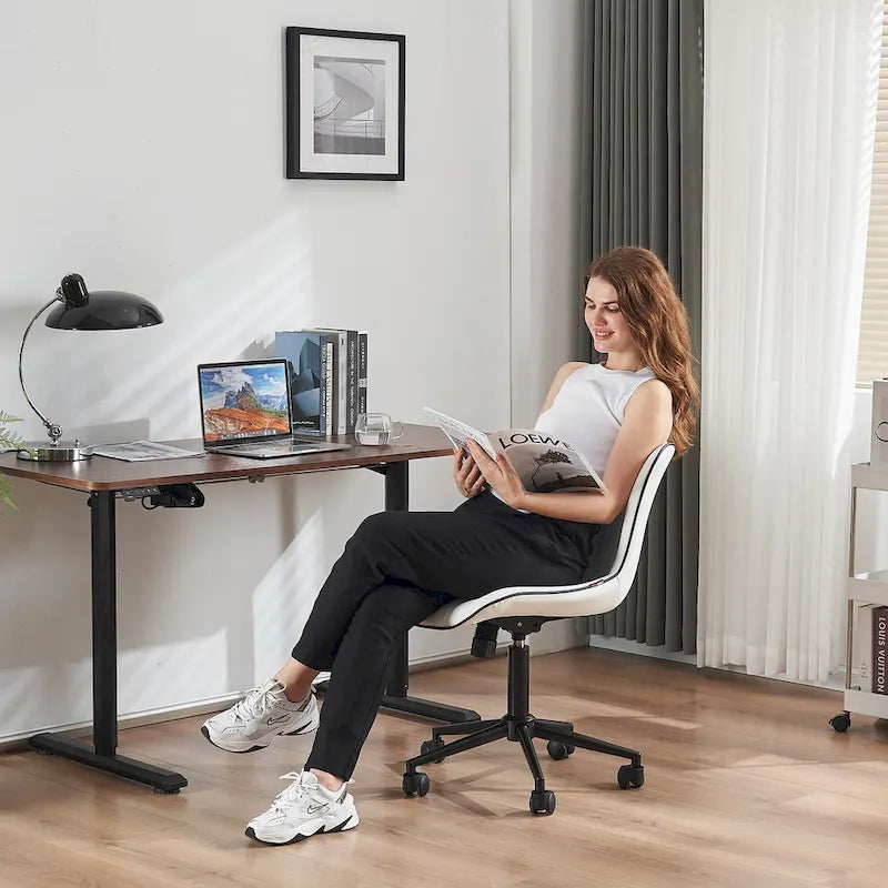 Chaise de Bureau Ergonomique Pivotante sans Accoudoirs avec Roulettes