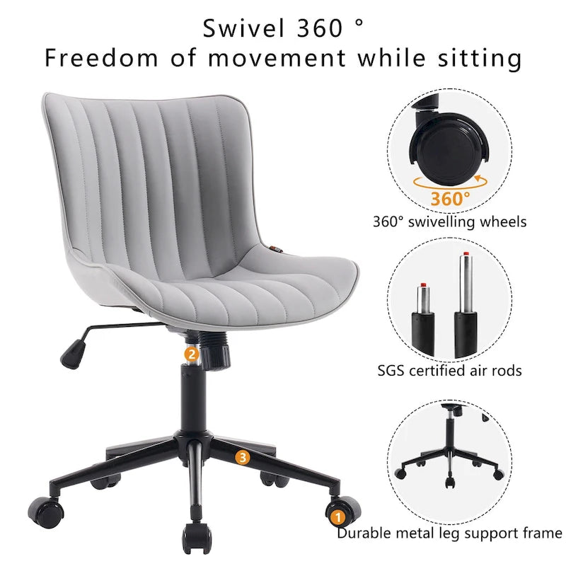 Chaise de Bureau Ergonomique Pivotante sans Accoudoirs avec Roulettes