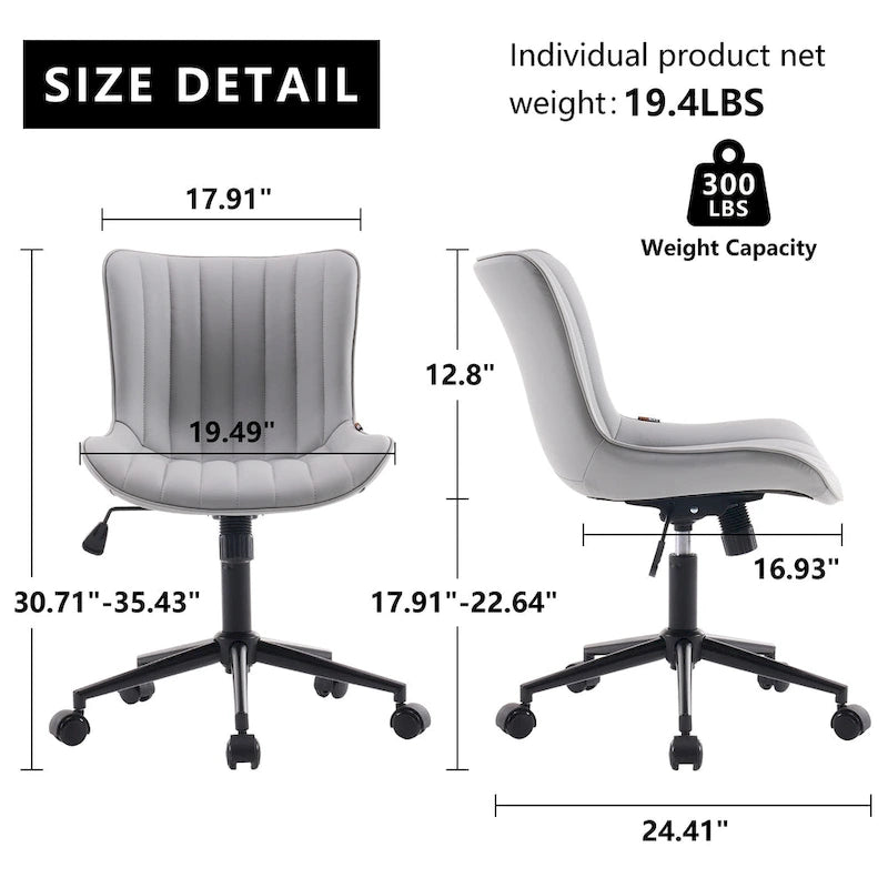 Chaise de Bureau Ergonomique Pivotante sans Accoudoirs avec Roulettes