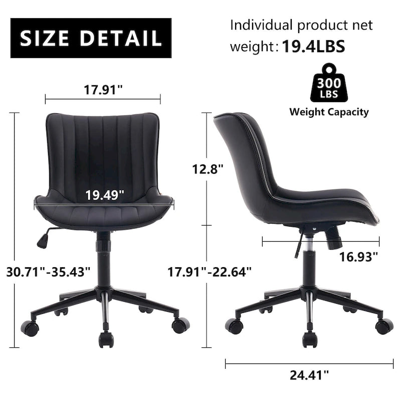 Chaise de Bureau Ergonomique Pivotante sans Accoudoirs avec Roulettes