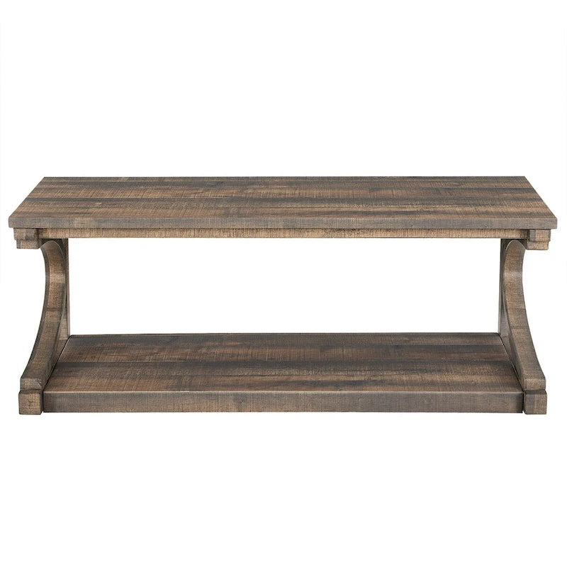 Table basse unique en bois massif avec étagère de rangement