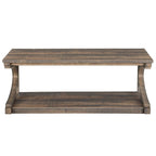 Table basse unique en bois massif avec étagère de rangement