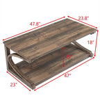 Table basse unique en bois massif avec étagère de rangement