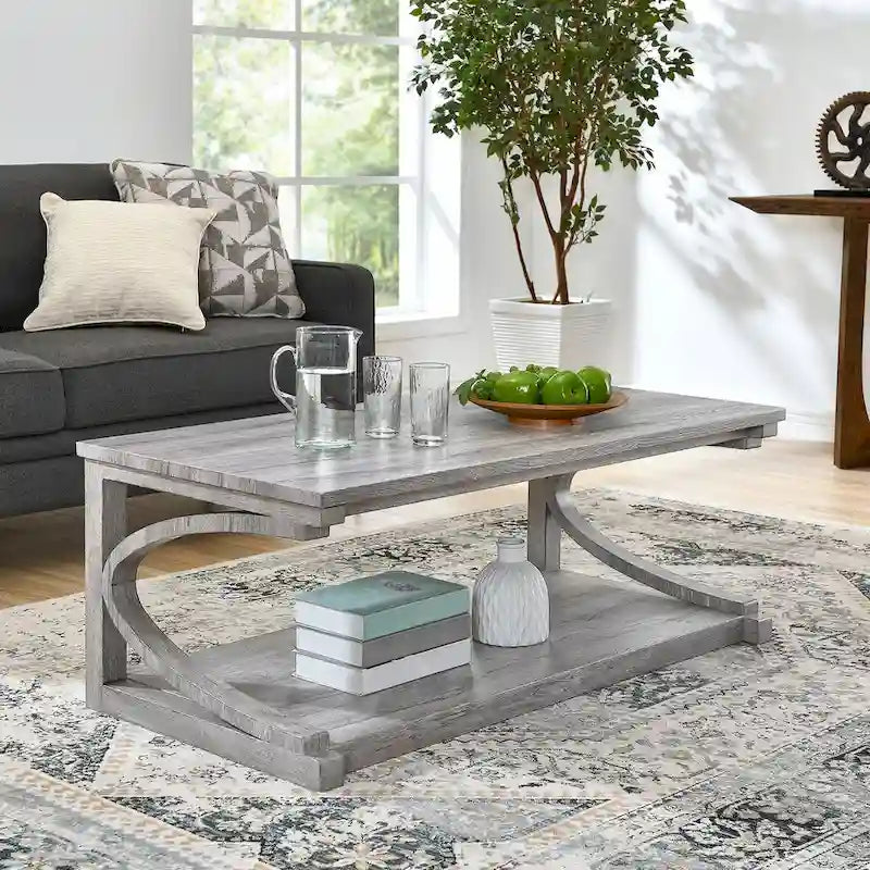 Table basse unique en bois massif avec étagère de rangement