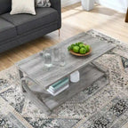 Table basse unique en bois massif avec étagère de rangement