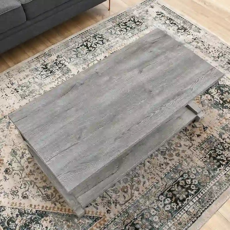 Table basse unique en bois massif avec étagère de rangement