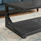 Table basse unique en bois massif avec étagère de rangement