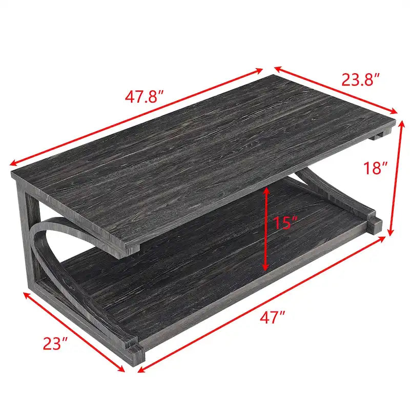 Table basse unique en bois massif avec étagère de rangement