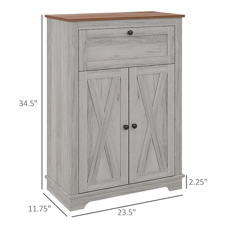 Farmhouse Barn Door Accent Cabinet with Drawer & Adjustable Shelf