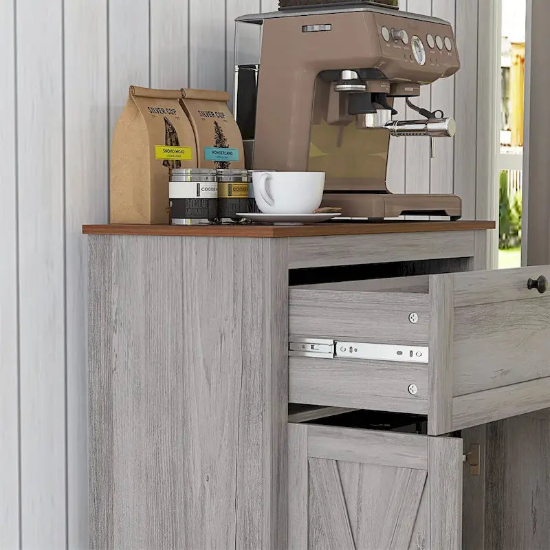 Farmhouse Barn Door Accent Cabinet with Drawer & Adjustable Shelf