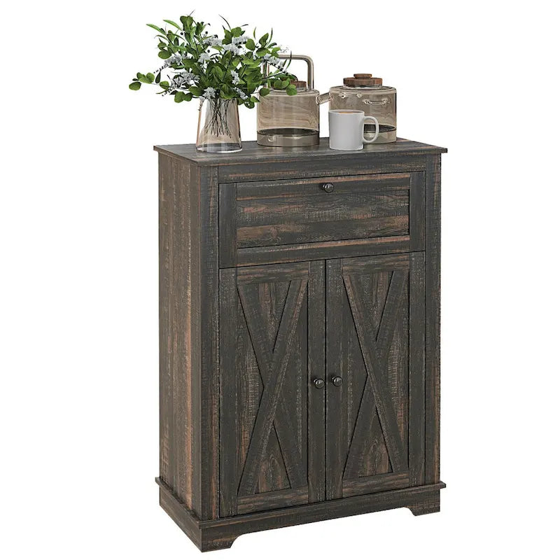 Farmhouse Barn Door Accent Cabinet with Drawer & Adjustable Shelf