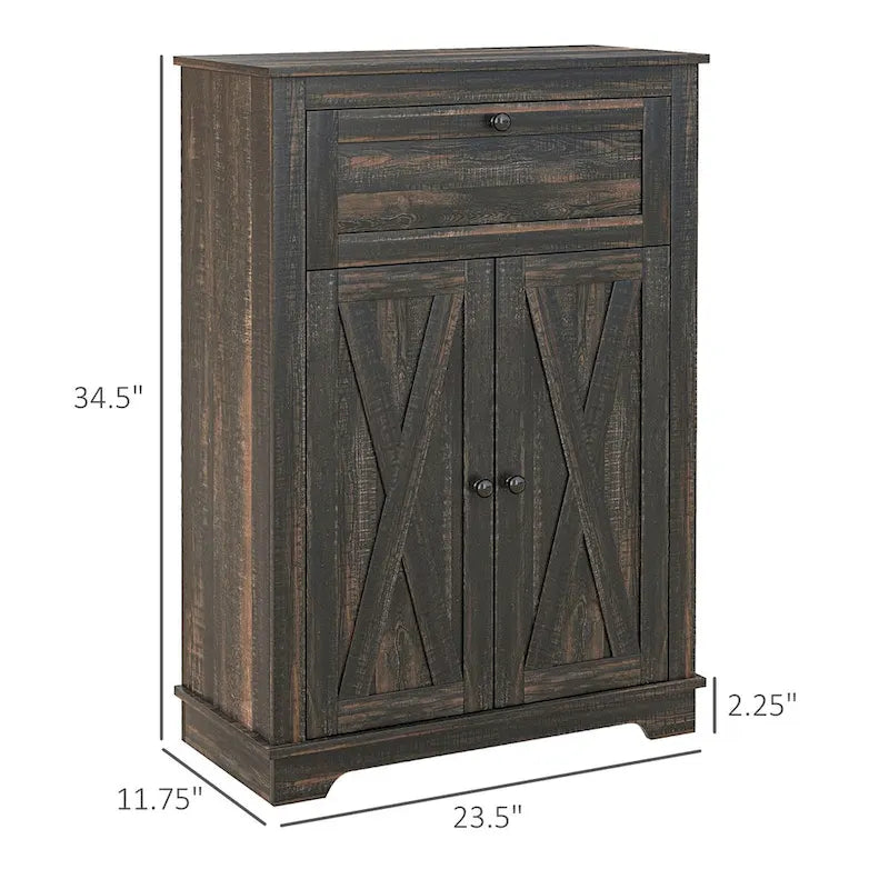 Farmhouse Barn Door Accent Cabinet with Drawer & Adjustable Shelf