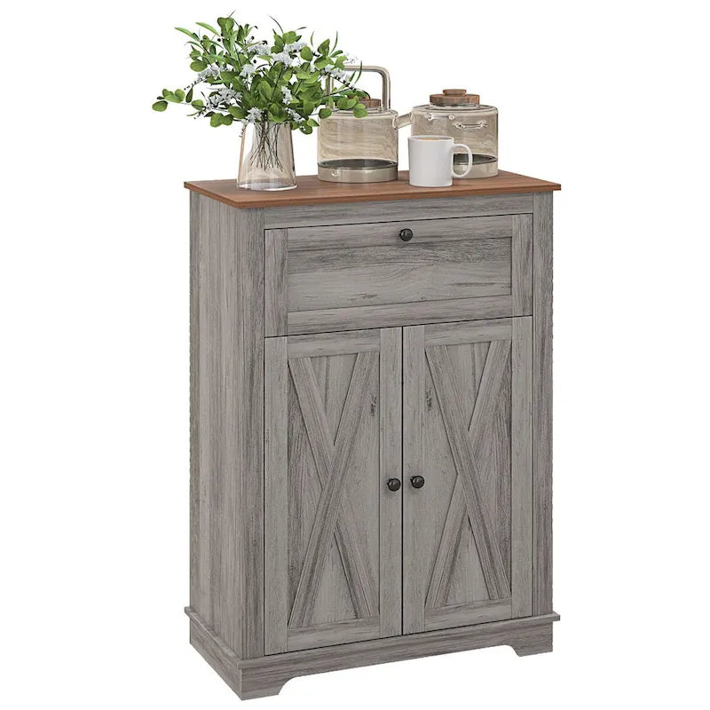 Farmhouse Barn Door Accent Cabinet with Drawer & Adjustable Shelf
