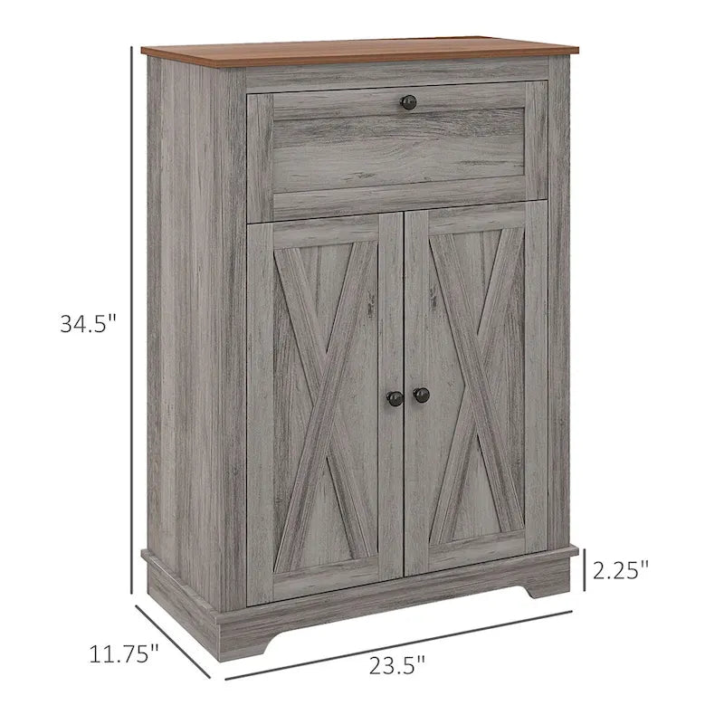 Farmhouse Barn Door Accent Cabinet with Drawer & Adjustable Shelf