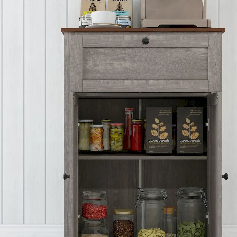 Farmhouse Barn Door Accent Cabinet with Drawer & Adjustable Shelf