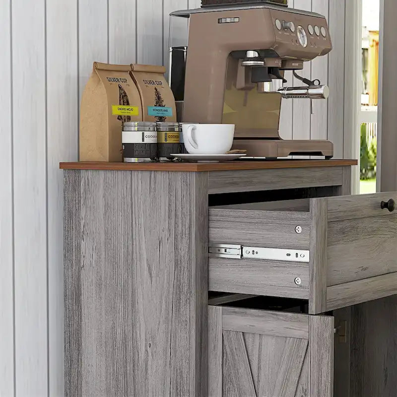 Farmhouse Barn Door Accent Cabinet with Drawer & Adjustable Shelf