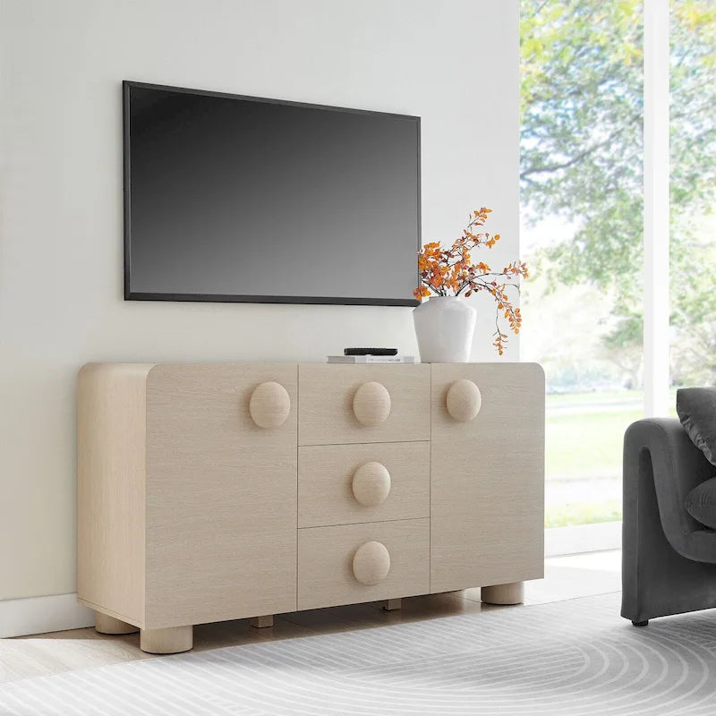 57" Retro Curved Sideboard Storage Cabinet with Drawers & Adjustable Shelves