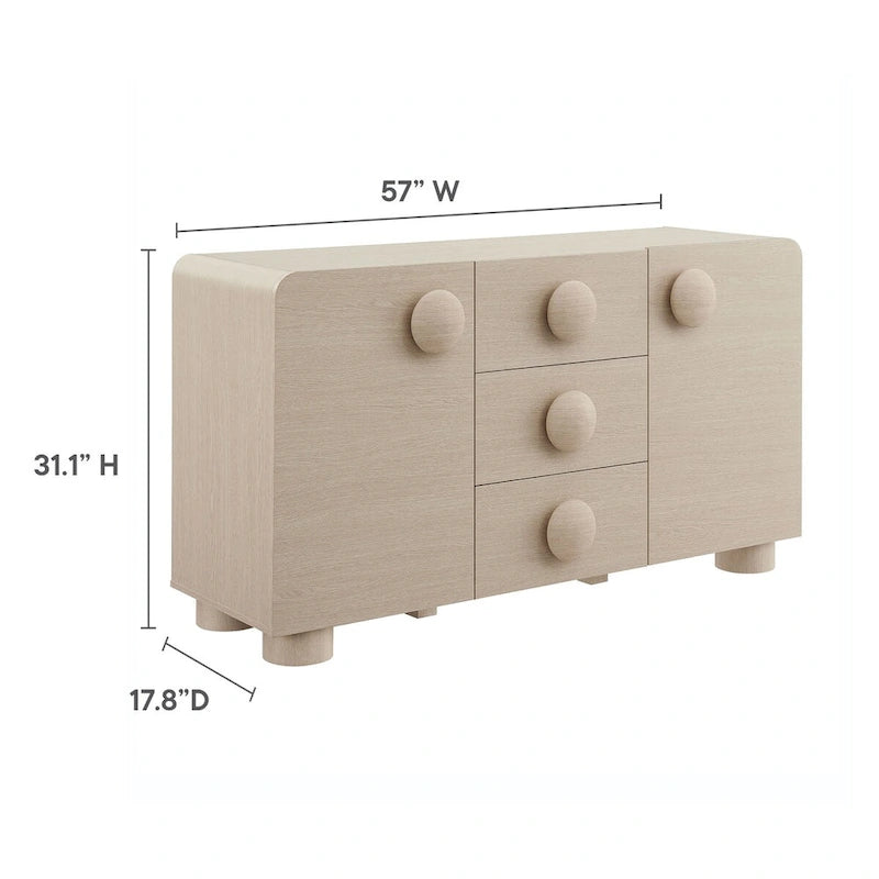 57" Retro Curved Sideboard Storage Cabinet with Drawers & Adjustable Shelves
