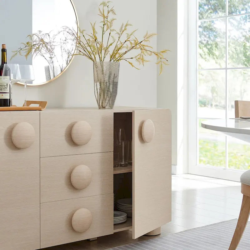 57" Retro Curved Sideboard Storage Cabinet with Drawers & Adjustable Shelves