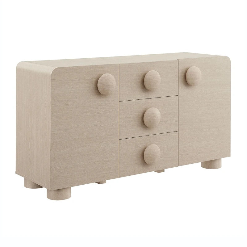 57" Retro Curved Sideboard Storage Cabinet with Drawers & Adjustable Shelves