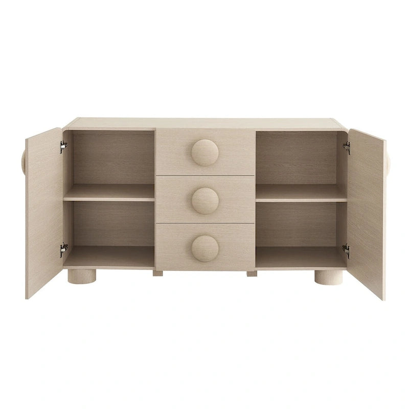 57" Retro Curved Sideboard Storage Cabinet with Drawers & Adjustable Shelves
