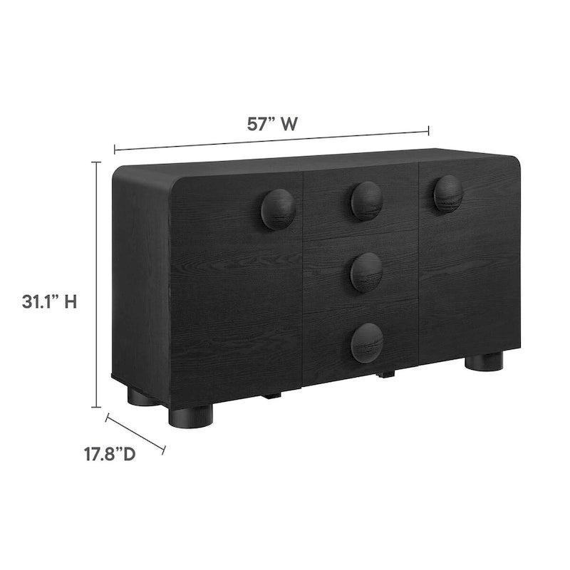 57" Retro Curved Sideboard Storage Cabinet with Drawers & Adjustable Shelves