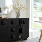 57" Retro Curved Sideboard Storage Cabinet with Drawers & Adjustable Shelves