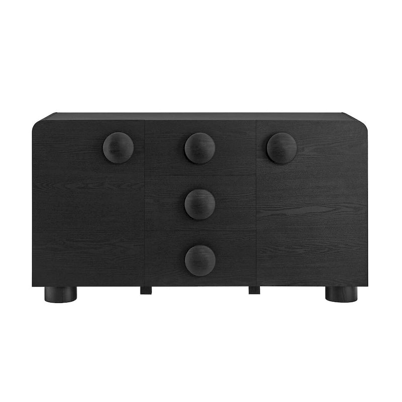 57" Retro Curved Sideboard Storage Cabinet with Drawers & Adjustable Shelves
