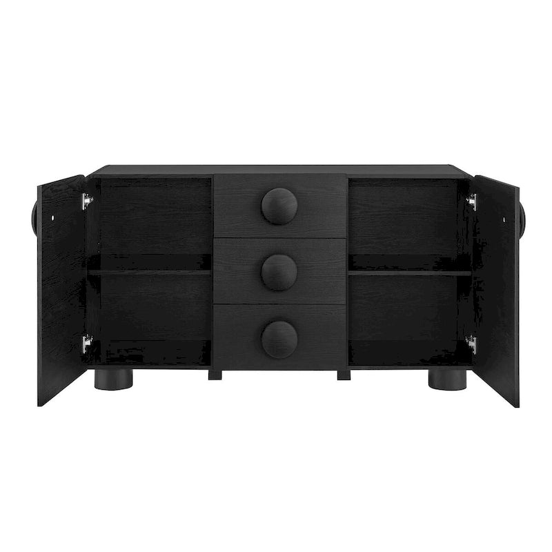 57" Retro Curved Sideboard Storage Cabinet with Drawers & Adjustable Shelves